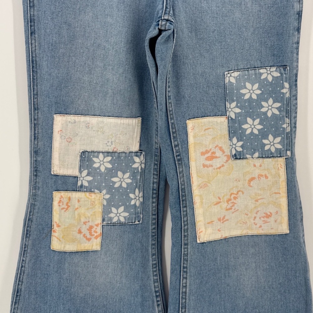 Billabong Wrangler Womens Flare Jeans 28 Blue Patchwork High Rise Bell Bottom - Picture 4 of 9